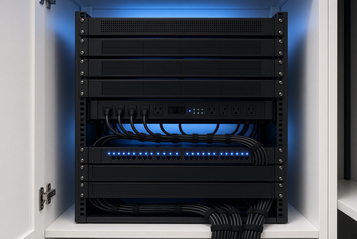 Professionally wired AV rack